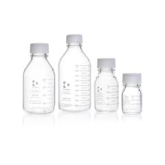 Premium Bottles, Laboratory, with DIN thread, Graduated, with Screw Cap and Pouring Ring  Autoclavable upto +200 °C, DURAN/100ml