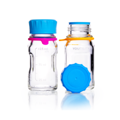 Bottles, YOUTILITY, Clear Glass, with Screw Cap, Pouring Ring and Bottle Tag,Autoclavable upto 1400C, DURAN/250ml