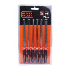 BLACK+DECKER BDHT22148 174mm Steel Needle File Set (Orange 6-Pieces)