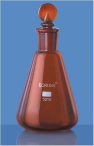 Amber Narrow Mouth Erlenmeyer Conical Flask with .I/C STPR 250 ML