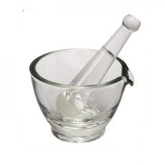 GLASS MORTAR AND PESTLE, INSIDE ROUGH, 150mmx 110mm